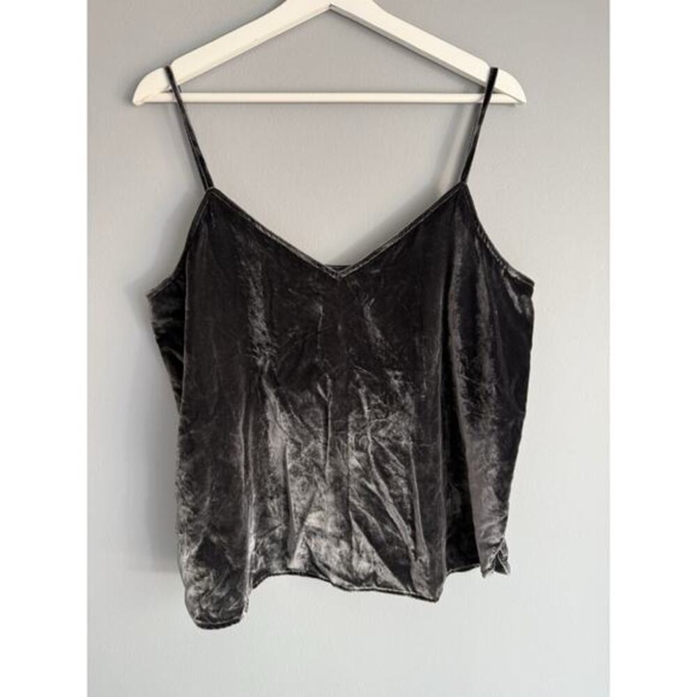LOFT Velvet Camisole Top Medium Gray Spaghetti Strap V Neck Soft Stretch Tank